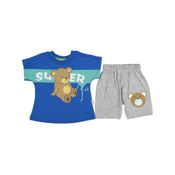 Compleu tricou si pantalon Ursulet Super, Albastru, 9-24 luni Compleu tricou si pantalon Ursulet Super, Albastru, 9-24 luni