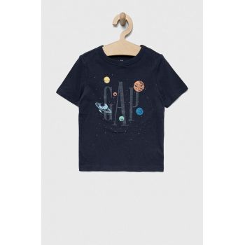 GAP tricou de bumbac pentru copii culoarea albastru marin, cu imprimeu