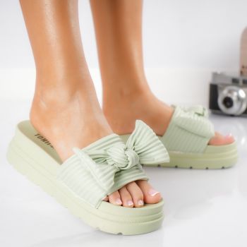 Papuci dama cu platforma verzi din piele ecologica Tana ieftini