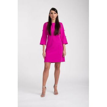 Rochie eleganta fucsia cu design deosebit la maneca