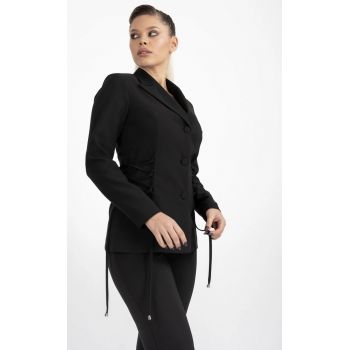Sacou negru elegant cu snur la talie