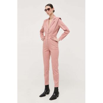 Morgan salopeta jeans culoarea roz, cu decolteu in v