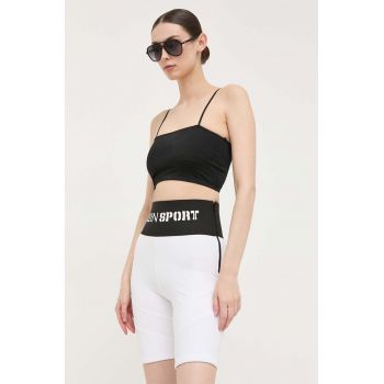 PLEIN SPORT pantaloni scurti femei, culoarea alb, cu imprimeu, high waist de firma originali