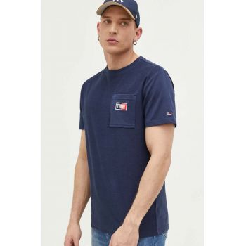 Tommy Jeans tricou din bumbac culoarea albastru marin, cu imprimeu