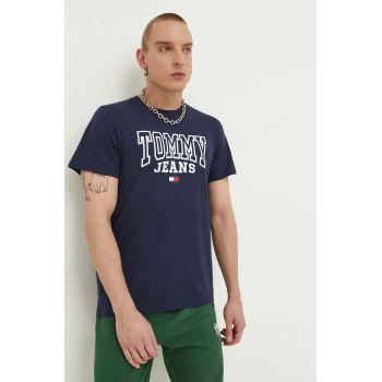 Tommy Jeans tricou din bumbac culoarea albastru marin, cu imprimeu