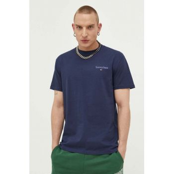 Tommy Jeans tricou din bumbac culoarea albastru marin, neted