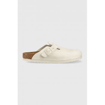 Birkenstock papuci din piele Boston femei, culoarea alb, Boston 1024740-White