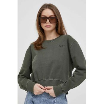 Pepe Jeans hanorac de bumbac femei, culoarea verde, neted ieftin