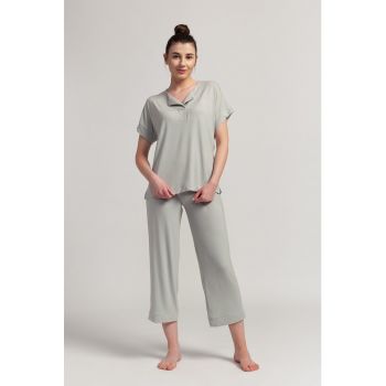 Pijama din amestec de modal cu banda elastica in talie