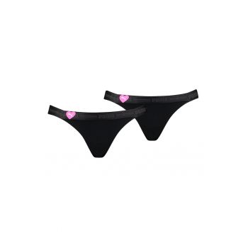 Set de chiloti tanga cu banda logo in talie - 2 perechi