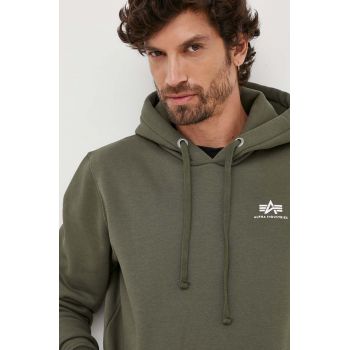 Alpha Industries bluză bărbați, culoarea verde, cu glugă, uni 196318.142-DarkOlive