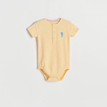 Reserved - Body structurat, cu broderie - Bej