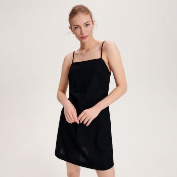 Reserved - Rochie mini cu adaos de in - Negru