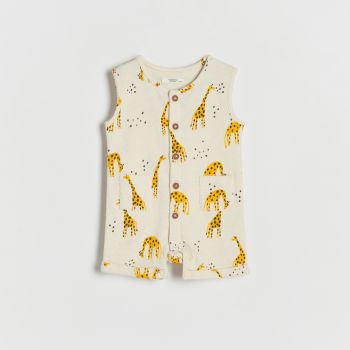 Reserved - Salopetă din bumbac, cu model cu girafe - Ivory Reserved - Salopetă din bumbac, cu model cu girafe - Ivory