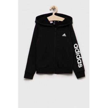 adidas bluza copii culoarea negru, cu glugă, cu imprimeu