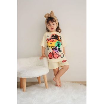 Compleu Crem, Snoopy, 2 Piese, Tricou si Pantaloni Scurti, Bumbac 100%, Pentru Copii, 3-8 ani Compleu Crem, Snoopy, 2 Piese, Tricou si Pantaloni Scurti, Bumbac 100%, Pentru Copii, 3-8 ani