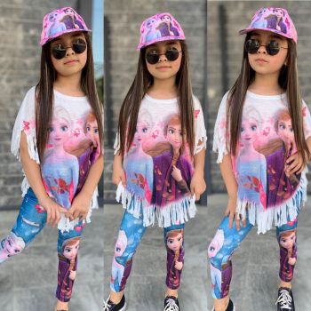 Compleu Frozen Roz, 3 Piese, Tricou, Colanti si Sepcuta, Pentru Fetite, 3-8 ani Compleu Frozen Roz, 3 Piese, Tricou, Colanti si Sepcuta, Pentru Fetite, 3-8 ani