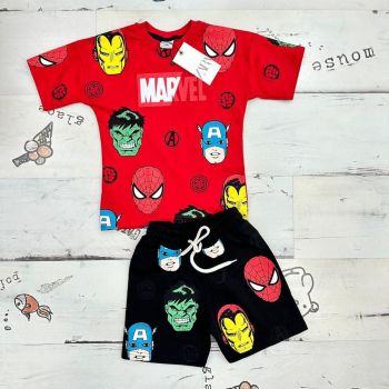 Compleu Marvel, 2 Piese, Tricou si Pantaloni Scurti, Bumbac 100%, Pentru Baieti, 3-8 ani