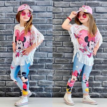 Compleu Minnie Mouse, Roz, 3 Piese, Tricou, Colanti si Sepcuta, Pentru Fetite, 3-8 ani Compleu Minnie Mouse, Roz, 3 Piese, Tricou, Colanti si Sepcuta, Pentru Fetite, 3-8 ani