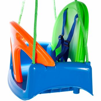 Leagan 3 in 1 pentru copii, cu Spatar si Bara de protectie detasabile, prevazut cu centura si Corzi de 100cm lungime 32 x 18 x 39.5 cm, Multicolor