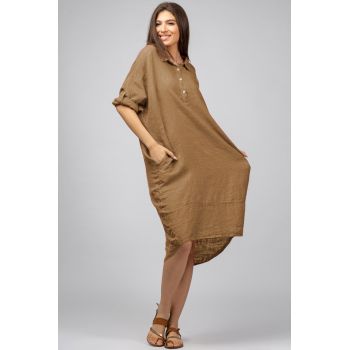 Rochie camel din in Stella Milani cu inel metalic pe spate