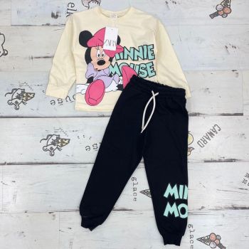 Trening Crem, Minnie Mouse, 2 Piese, Bluza si Pantaloni, Pentru Fetite, Bumbac 100%, 4-10 ani