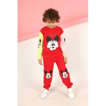 Trening Rosu, Mickey Mouse, 2 Piese, Pentru Baietei, Bumbac 100%, 3-7 ani