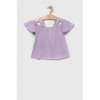 United Colors of Benetton bluza de bumbac pentru copii culoarea violet, neted ieftina
