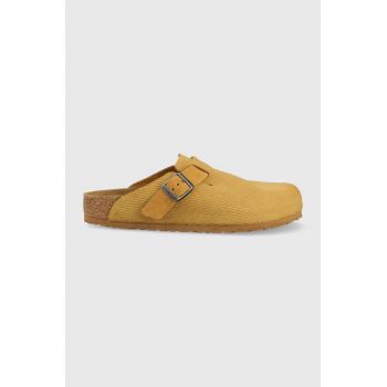 Birkenstock papuci din piele Boston bărbați, culoarea maro, 1025647 de firma originali