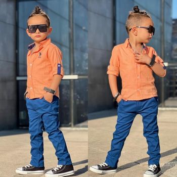 Compleu Albastru, Pentru Baieti, 2 Piese, Camasa cu Maneca Lunga si Pantaloni, 5-12 ani Compleu Albastru, Pentru Baieti, 2 Piese, Camasa cu Maneca Lunga si Pantaloni, 5-12 ani