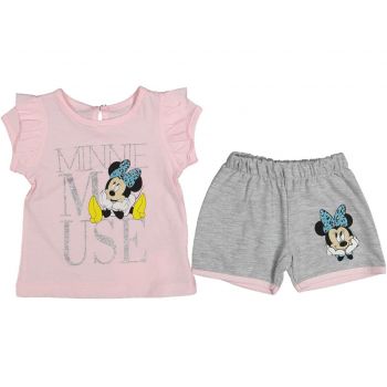 Compleu tricou si pantaloni scurti, Minnie Mouse, Roz,Bumbac 100%, 9-24 luni