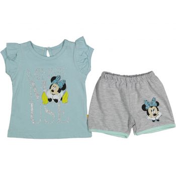 Compleu tricou si pantaloni scurti, Minnie Mouse, Turcoaz, 9-24 luni