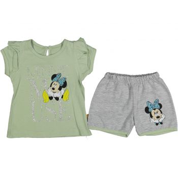 Compleu tricou si pantaloni scurti, Minnie Mouse, Verde, 9-24 luni Compleu tricou si pantaloni scurti, Minnie Mouse, Verde, 9-24 luni