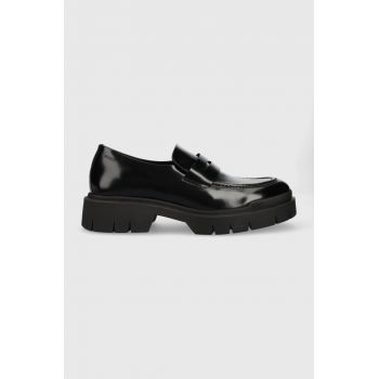 HUGO mocasini de piele Denzel barbati, culoarea negru
