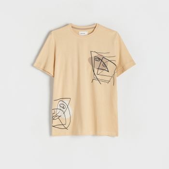 Reserved - Tricou cu croială regular și imprimeu - Bej