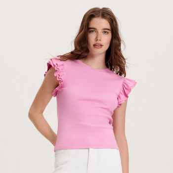 Reserved - Tricou slim fit cu volane - Roz