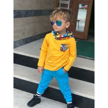 Trening Galben, 2 Piese, Hanorac cu Gluga si Pantaloni, 100% Bumbac, Pentru Baieti, 3-8 ani Trening Galben, 2 Piese, Hanorac cu Gluga si Pantaloni, 100% Bumbac, Pentru Baieti, 3-8 ani