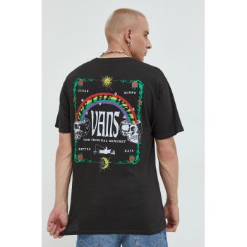 Vans tricou din bumbac culoarea gri, cu imprimeu