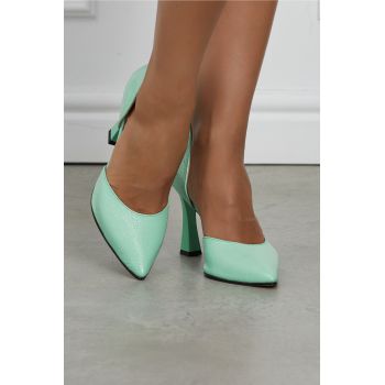 Pantofi Selena verde deschis din piele lacuita ieftini