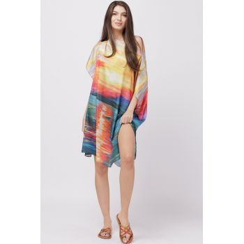 Rochie de plaja tip poncho din matase cu imprimeu apus de soare pe apa de firma originale