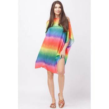 Rochie de plaja tip poncho din matase cu imprimeu curcubeu de firma originale