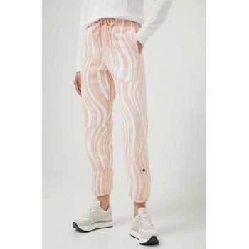 adidas by Stella McCartney pantaloni de trening din bumbac culoarea roz, modelator