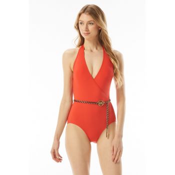 Costum de baie intreg cu model halter la reducere