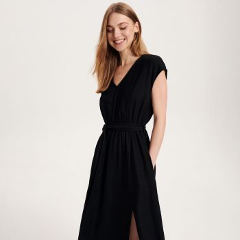 Reserved - Rochie cu șnur decorativ - Negru