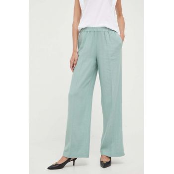 Sisley pantaloni din in culoarea verde, lat, high waist