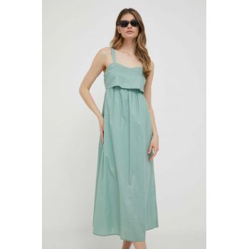 Sisley rochie din bumbac culoarea verde, midi, evazati
