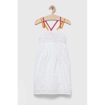 Sisley rochie din bumbac pentru copii culoarea alb, midi, evazati