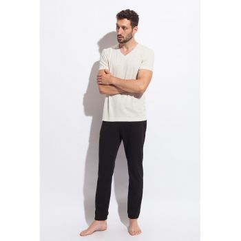 Tricou de casa din amestec de in - cu decolteu in V