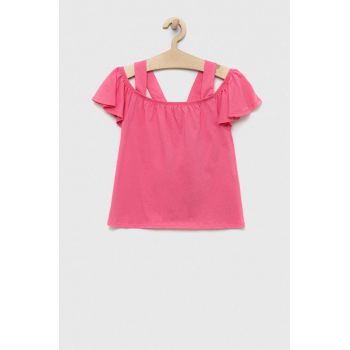United Colors of Benetton bluza de bumbac pentru copii culoarea roz, neted ieftina