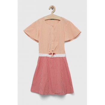 United Colors of Benetton rochie din bumbac pentru copii culoarea portocaliu, mini, evazati ieftina